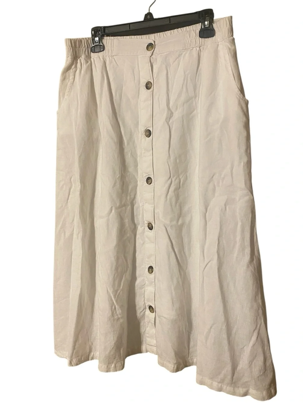 Emily Daniels Button Up Midi Skirt Womens XL White Pockets Linen Blend Lagenlook